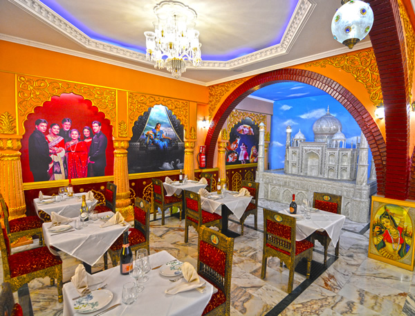 Indian-styled dining saloon with hand-painted murals